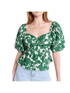 Free The Roses Floral Cotton Puff Sleeve Tie Back Top Blouse